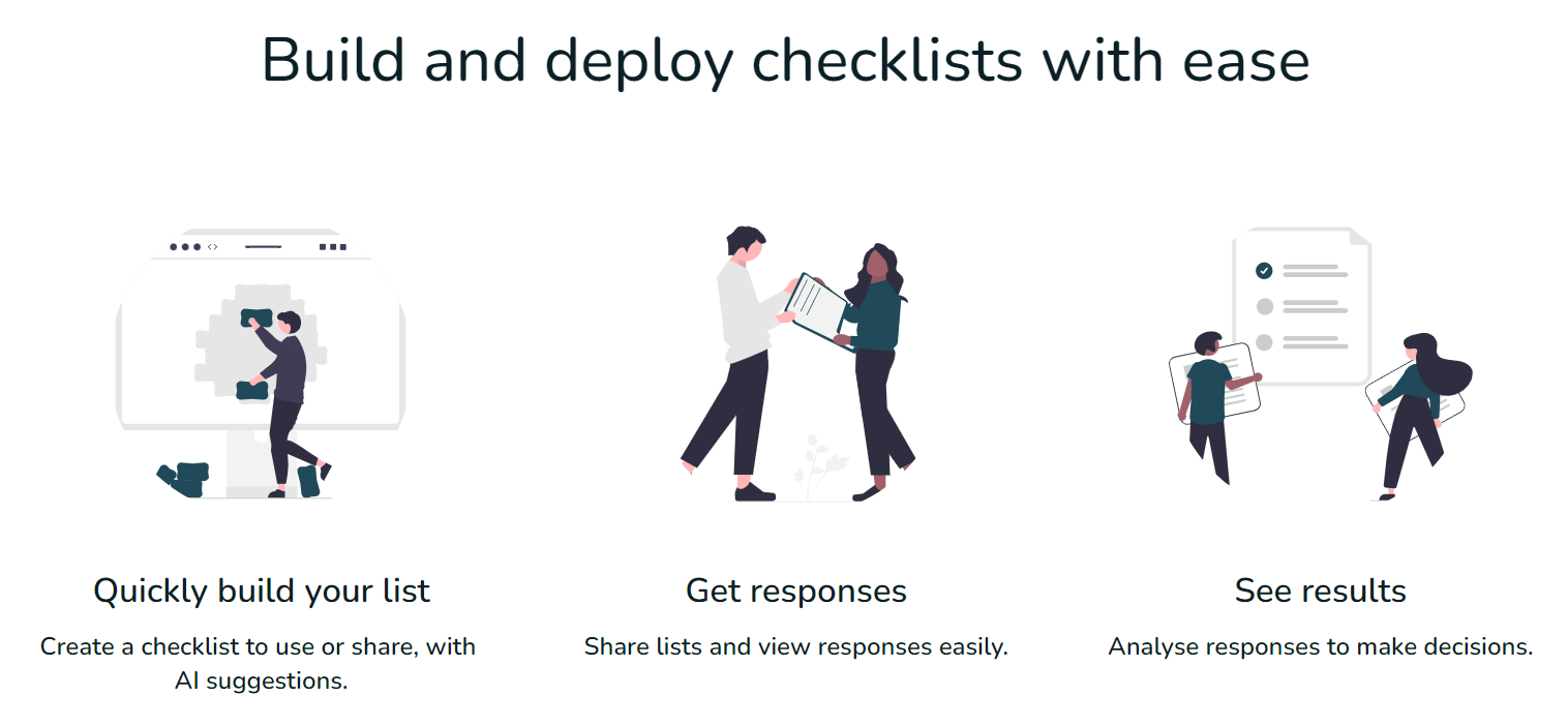 Advertisement for Cheker.  Build and deploy checklists with ease.