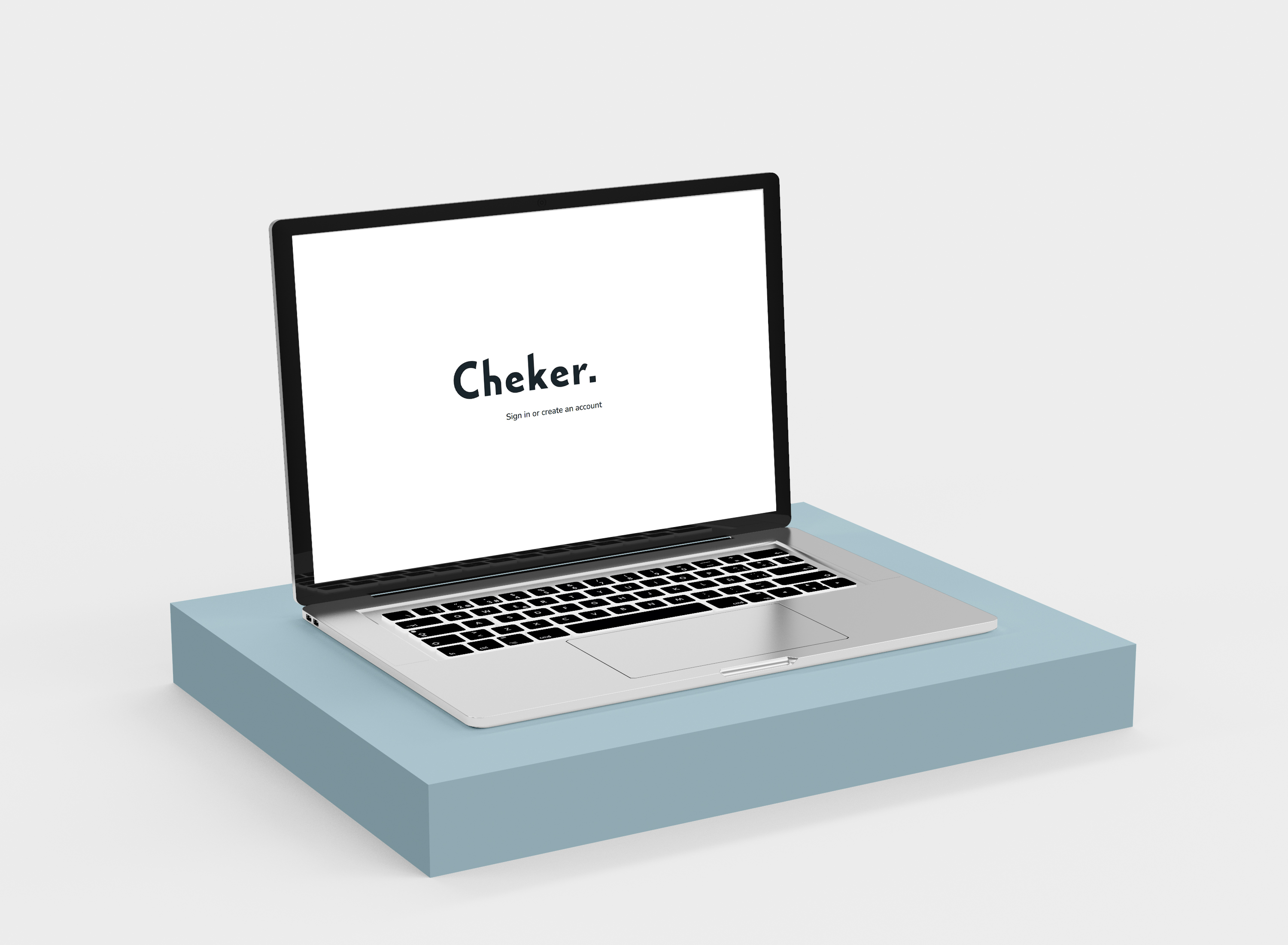 laptop on stand with program Cheker sign-in page