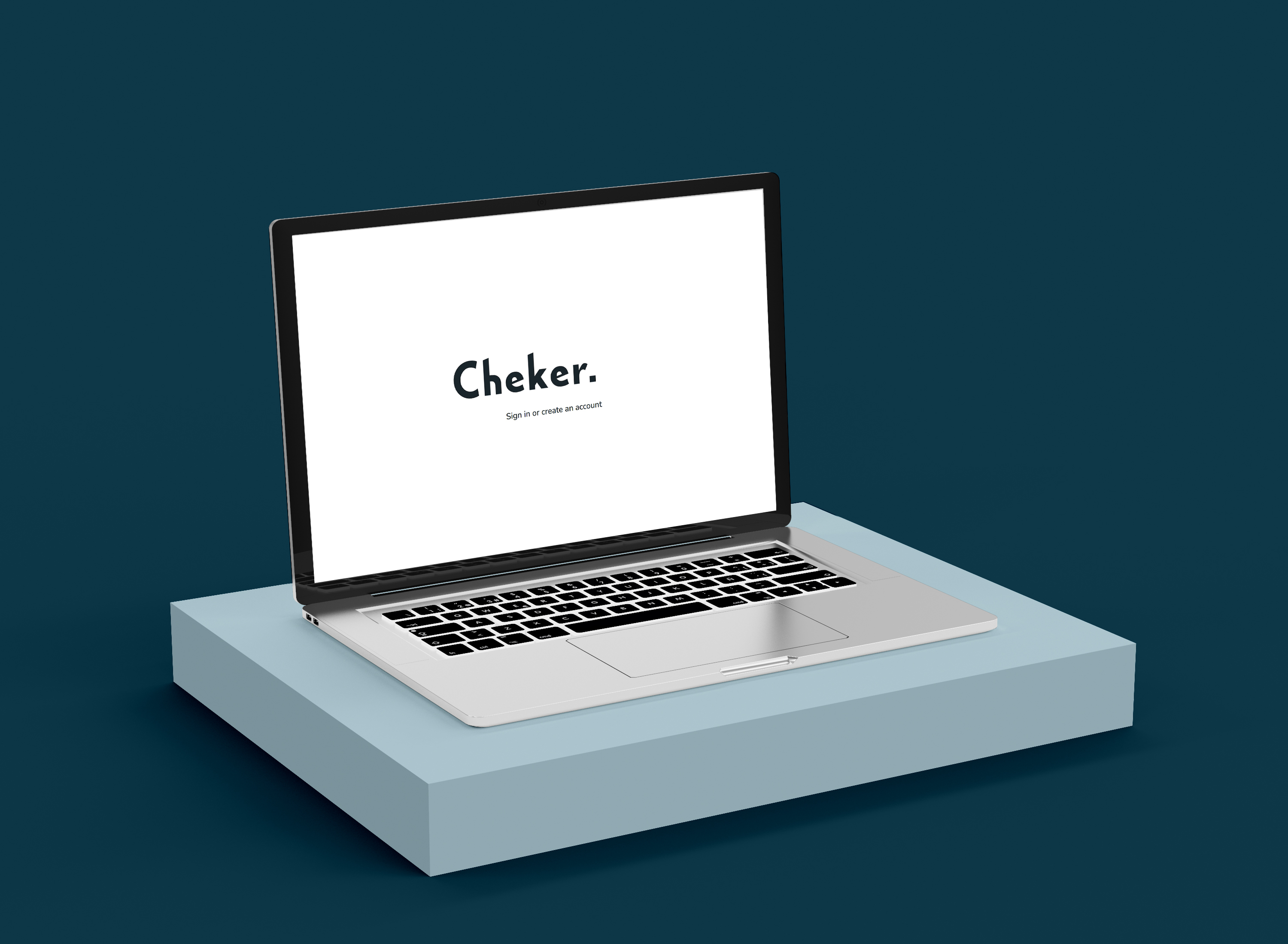 Laptop on stand showing Cheker software.