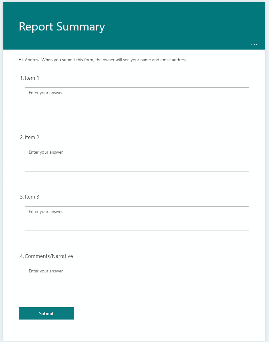 Simple form for collecting report summary