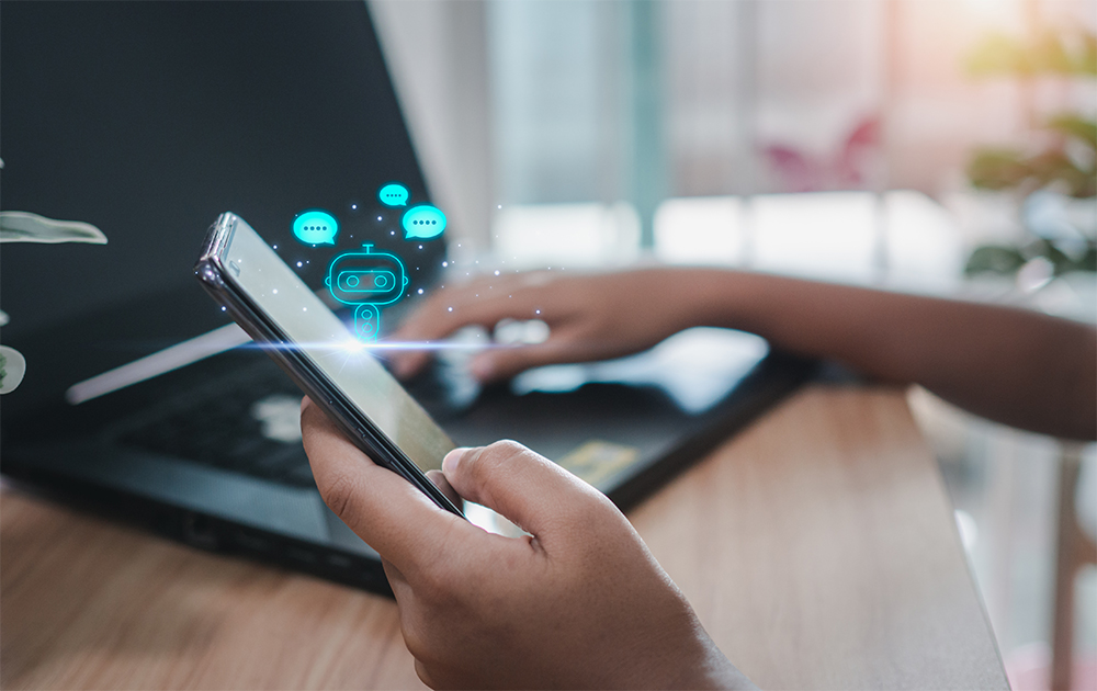 Power of AI in streamlining knowledge management with computer and smartphone.